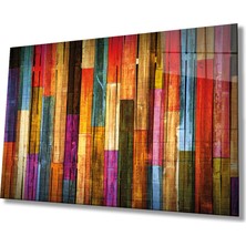 Rosyvien Rengarenk Boyalı Renkli Ahşaplar Soyut Cam Tablo, Ev ve Ofis Duvar Dekoru, Hediyelik, Temperli Cam