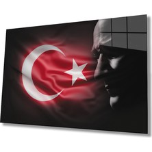 Rosyvien Mustafa Kemal Atatürk Türk Bayrağı Cam Tablo, Ev, Ofis ve Okul Duvar Dekoru, Hediyelik, Temperli Cam