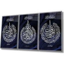 Rosyvien Ayetel Kürsi, Felak ve Nas Suresi 3 Parça Set Cam Tablo, Dini Islami Ev Ofis Hediyelik Duvar Dekoru