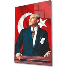 Rosyvien Mustafa Kemal Atatürk Türk Bayrağı Cam Tablo, Ev, Ofis ve Okul Duvar Dekoru, Hediyelik, Temperli Cam