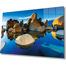 Rosyvien Kaya Deniz Yansıması Doğa Manzarası Cam Tablo, Ev Ofis Duvar Dekoru Hediyelik Dayanıklı Temperli Cam