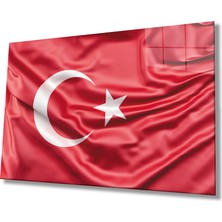 Rosyvien Kırmızı Dalgalı Türk Bayrağı Cam Tablo, Ev, Ofis ve Okul Duvar Dekoru, Hediyelik, Temperli Cam