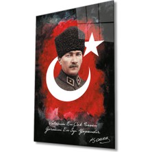 Rosyvien Mustafa Kemal Atatürk Türk Bayrağı Cam Tablo, Vatanını En Çok Seven Görevini En Iyi Yapandır, Dekor