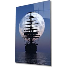 Rosyvien Ay Gece Deniz Yelkenli ve Doğa Manzarası Cam Tablo, Ev ve Ofis Duvar Dekoru, Hediyelik, Temperli Cam