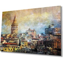 Rosyvien Istanbul Sulu Boya Galata Kulesi Manzarası Cam Tablo, Ev ve Ofis Duvar Dekoru, Hediyelik, Temperli
