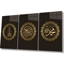 Rosyvien Allah, Muhammed ve Kuran-I Kerim 3 Parça Set Cam Tablo, Dini Islami Ev Ofis Hediyelik Duvar Dekoru