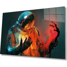 Rosyvien Renkli Soyut Sanatsal Astronot Uzay Cam Tablo, Ev, Ofis ve Okul Duvar Dekoru, Hediyelik Temperli Cam