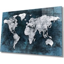 Rosyvien Eskitme Soyut Detaysız Dünya Haritası Cam Tablo, Ev ve Ofis Duvar Dekoru, Hediyelik, Temperli Cam