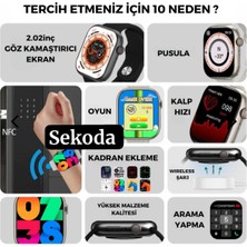 Sekoda Watch Hk9 Pro Akıllı Saat (3 Kordonlu- 2.02 Full Amoled Ekran-Aktif Pusula Özelliği) Tüm Akıllı Telefonlarla Uyumlu