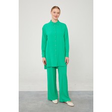 Levidor Studio Yeşil Taşlı Düğme Detaylı Gömlek Takım