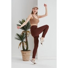 Swana Kadın Yüksek Bel Fitilli Toparlayıcı Tayt Günlük Kullanım İçin Kahverengi