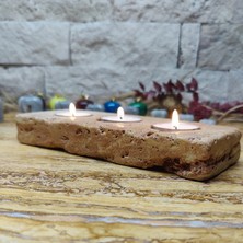 Marble Center Traverten 3'lü Mumluk Tealight %100 Doğaltaş