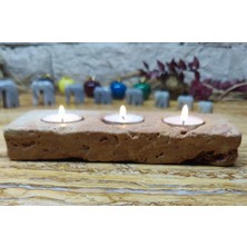 Marble Center Traverten 3'lü Mumluk Tealight %100 Doğaltaş