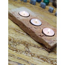 Marble Center Traverten 3'lü Mumluk Tealight %100 Doğaltaş