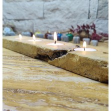 Marble Center Traverten 4'lü Mumluk Tealight %100 Doğaltaş
