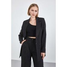 Semperiba Oversize Çizgili Takım Elbise Siyah