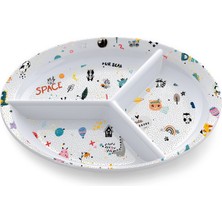 Melamin Çocuk Figürlü 3 Bölmeli Mama Tabak 23.5cm (Çap:23.5cm Yuk:2.5cm 267GR)