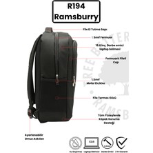 Ramsburry Unisex Siyah Su Geçirmez Kumaş Fonksiyonel ve Şık Tasarımlı 15.6 Inç Laptop Sırt Çantası