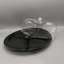 Morza Kek Servis Seti Mat Siyah Gıdaya Uygun Akrilik 4 Parça (ÇAP:26CM Yuk:9.5cm )