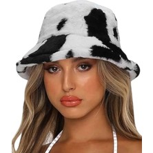 Trenderrs Kadın Sevimli Inek Desenli Peluş Bucket Şapka