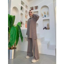 Bym Fashion Düğmeli Tunik ve Pantolonlu Triko Takım 22245 Vizon