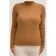 Bym Fashion Balıkçı Yaka Düz Model Triko Kazak 4138 Taba