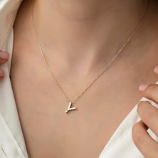 Hems Jewellery Altın Minimal Harf Kolye Y