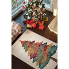 Homshtag Yeni Yıl Temalı Halı Krem Renkli Yeni Yıl Parti Halısı Minimal Yılbaşı Temal Halı