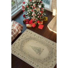 Homshtag Yeni Yıl Temalı Halı Bej Renkli Yeni Yıl Parti Halısı Minimal Yılbaşı Temalı Hediyelik Halı