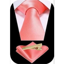 Tezzgelsin Erkek Saten Kravat Mendil ve Gold Çelik Kravat Iğne Set