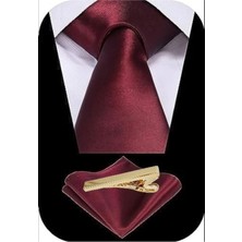 Tezzgelsin Erkek Saten Kravat Mendil ve Gold Çelik Kravat Iğne Set