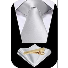 Tezzgelsin Erkek Saten Kravat Mendil ve Gold Çelik Kravat Iğne Set