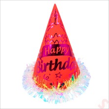 Süsle Bebek ve Parti Hologram Happy Birthday Şapka, 24CM x 1 Adet - Kırmızı
