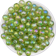 12MM Açık Yeşil Janjanlı Akrilik Top Boncuk, Parlak Takı,çanta Yapım Boncuğu (100GR,~95 Adet)