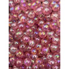 12MM Pembe Renk Janjanlı Akrilik Top Boncuk, Parlak Takı,çanta Yapım Boncuğu (100GR,~95 Adet)