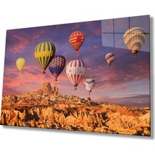 Rosyvien Kapadokya Uçan Sıcak Hava Balonları Doğa Manzarası Cam Tablo, Ev Ofis Duvar Dekor Hediyelik Temperli