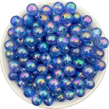 12MM Saks Mavisi/ Lacivert Renk Janjanlı Akrilik Top Boncuk,takı,çanta Boncuğu (100GR,~95 Adet)