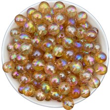 12MM Vizon Açık Kahve Janjanlı Akrilik Top Boncuk, Parlak Takı,çanta Yapım Boncuğu (100GR,~95 Adet)