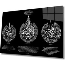 Rosyvien Ayetel Kürsi, Felak ve Nas Suresi Dini Islami Cam Tablo, Ev ve Ofis Duvar Dekoru, Hediyelik Temperli