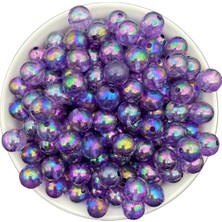 12MM Mor / Koyu Lila Janjanlı Akrilik Top Boncuk, Takı,çanta Boncuğu (100GR,~95 Adet)