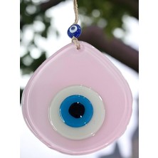 Mavi Nazar Boncuklu Pudra Pembe Renk Nazar Boncuklu Damla Desen El Yapımı Duvar Süsü