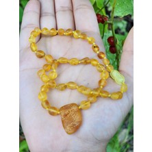 Kehribar Sarayı Damla Kehribar Natürel Aksesuarlı Limon Rengi Kolye 40 cm