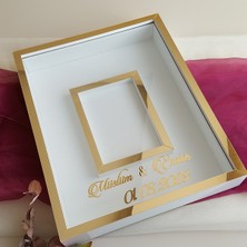Verda Çerçeve Yarı Gold Beyaz 40X50 cm Fotoğraf Bölümlü Isimli Ledsiz Gül Saklama Kutusu! Anı Çerçevesi!