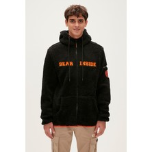 Bad Bear Shaggy Plush Full-Zip  Siyah Peluş Erkek Kapüşonlu Sweatshirt