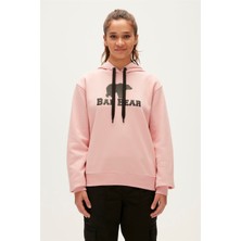 Bad Bear Logo Hoodie Pudra Pembe Kapüşonlu Baskılı  Kadın Swatshirt