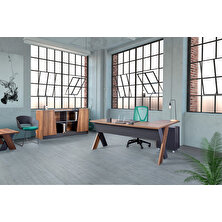Çağın Ofis Mobilyaları Omix 180 cm Yüksek Kesonlu Çalışma Ofis Masa Takım (Barok/antrasit)