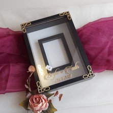 Verda Çerçeve Siyah 25X35 cm Fotoğraf Bölümlü Klasik Köşe Işlemeli Isimli Ledli Gül Saklama Kutusu! Anı Çerçevesi!