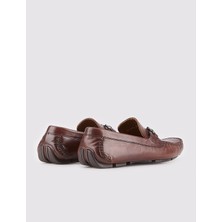 Cabani Hakiki Deri Kahverengi Metal Toka Aksesuarlı Erkek Loafer Ayakkabı