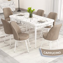 Canisa Nix Serisi Açılabilir 70X114 Beyaz Mermer Desen Mutfak Masası Takımı ve 6 Sandalye