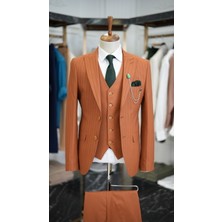 Lonatolia Erkek Çizgili Takım Elbise Kırlangıç Yaka Italyan Kesim Slim Fit Ceket Yelek Pantolon